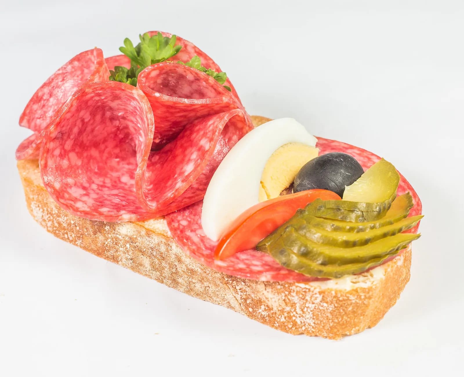 Salami open sandwich
